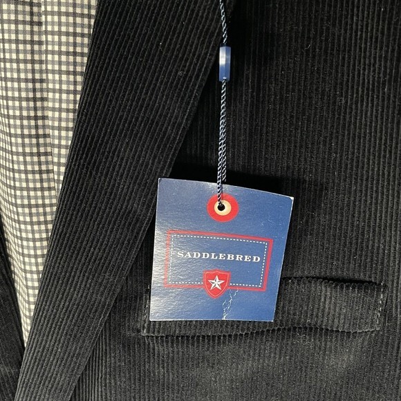 NWT Saddlebred 44R Corduroy Cotton Sport Coat Blazer Jacket Solid Black 2 Button - Picture 2 of 10